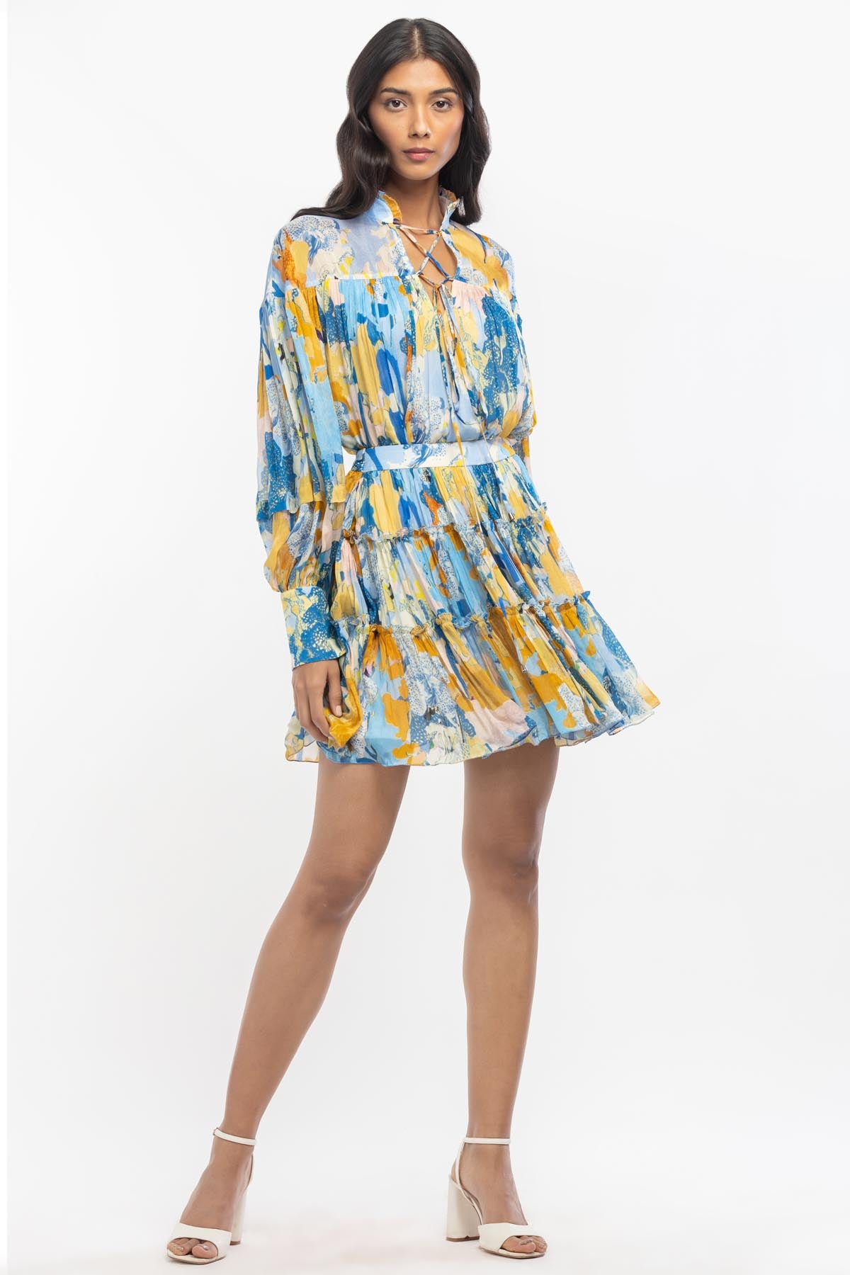 Buy Gathered Top & Tiered Skirt Set by Mandira Wirk